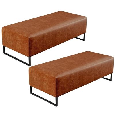 Kit 02 Puffs Decorativo Bali W01 Base Ferro 120X50 Cm Camel