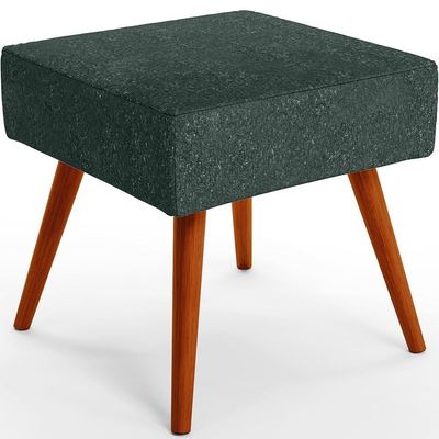 Puff Banqueta Decorativa Com Pés Palito Linho Verde Musgo