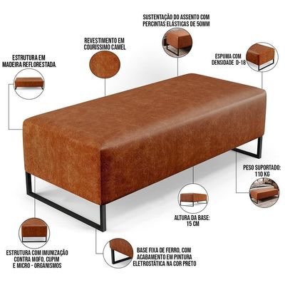 Kit 02 Puffs Decorativo Bali W01 Base Ferro 120X50 Cm Camel