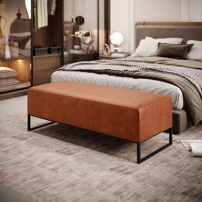 Kit 02 Puffs Decorativo Bali W01 Base Ferro 120X50 Cm Camel