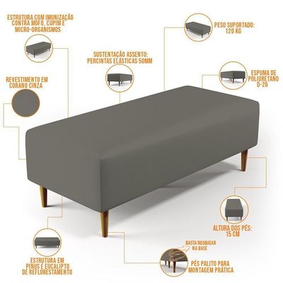 Puff Sala De Estar Bali Pés Palito 120x50 Cm Corano Cinza