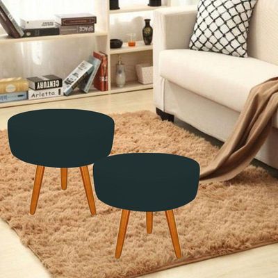 Puff Decorativo Lavinia Suede Pes Castanho Azul Marinho