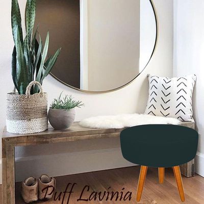 Puff Decorativo Lavinia Suede Pes Castanho Azul Marinho