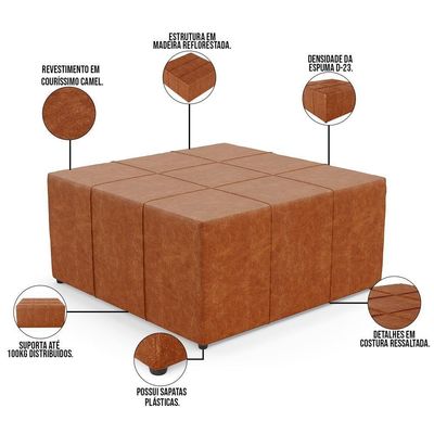 Kit 2 Puffs Quadrado Milano 90x90cm W01 Couríssimo Camel