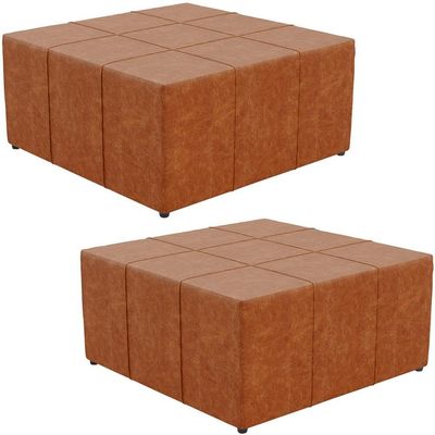 Kit 2 Puffs Quadrado Milano 90x90cm W01 Couríssimo Camel