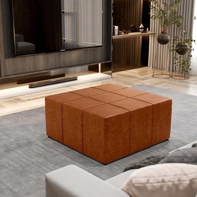 Kit 2 Puffs Quadrado Milano 90x90cm W01 Couríssimo Camel