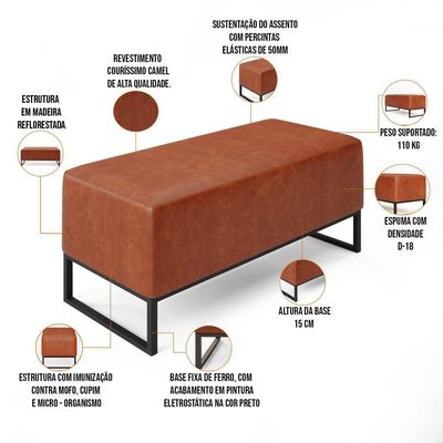 Kit 02 Puff Cléo W01 Base De Ferro 90 Cm Couríssimo Camel