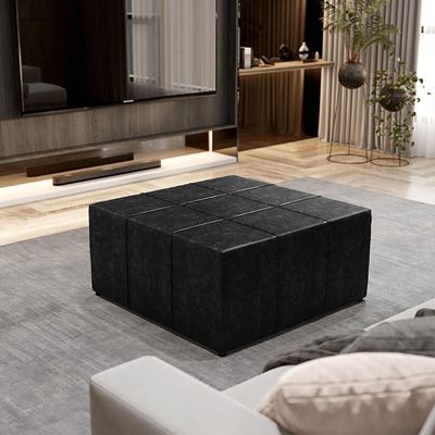Kit 2 Puffs Quadrado Milano 90x90cm W01 Couríssimo Preto