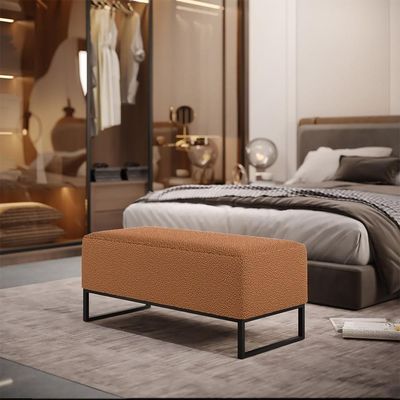 Kit 02 Puffs Decorativo Sala De Estar Cléo 90Cm Base De Ferro Preto W01 Bouclê Terracota