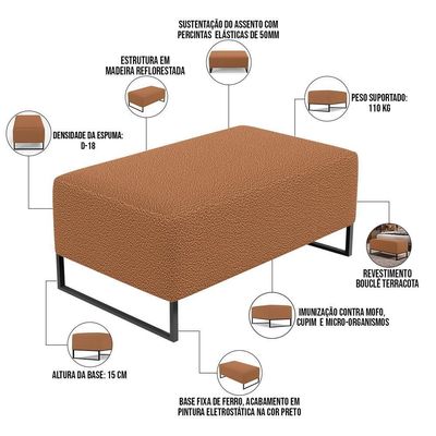 Kit 02 Puffs Decorativo Sala De Estar Cléo 90Cm Base De Ferro Preto W01 Bouclê Terracota