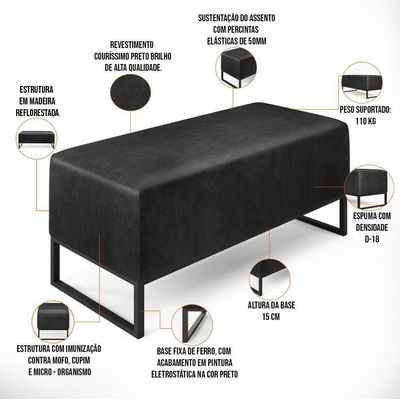 Kit 2 Puff Base De Ferro 90cm Couríssimo Preto Brilho