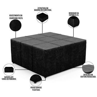 Kit 2 Puffs Quadrado Milano 90x90cm W01 Couríssimo Preto