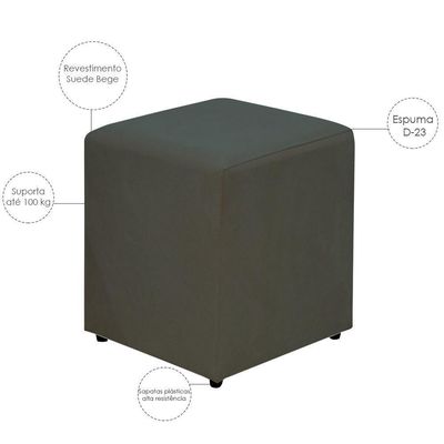 Kit 02 Puffs Quadrado L02 Sala De Estar Suede Cinza