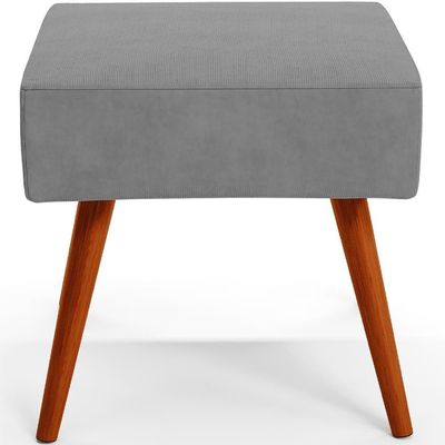 Kit 02 Puffs Banqueta Decorativa Com Pés Palito Suede Cinza
