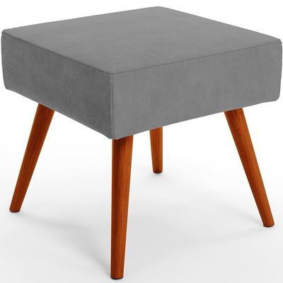 Kit 02 Puffs Banqueta Decorativa Com Pés Palito Suede Cinza