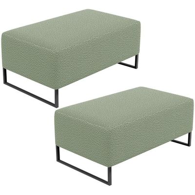 Kit 02 Puffs Decorativo Sala De Estar Cléo 90Cm Base De Ferro Preto W01 Bouclê Oliva