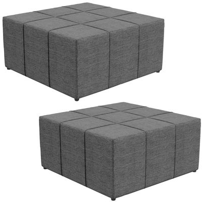 Kit 2 Puffs Quadrado Milano 90x90 W01 Linho Cinza Escuro