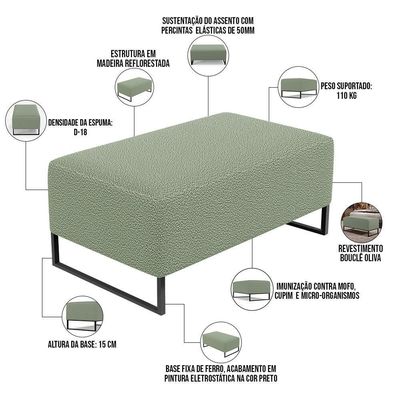 Kit 02 Puffs Decorativo Sala De Estar Cléo 90Cm Base De Ferro Preto W01 Bouclê Oliva