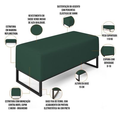 Puff Cléo W01 Base De Ferro 90 Cm Suede Verde Musgo