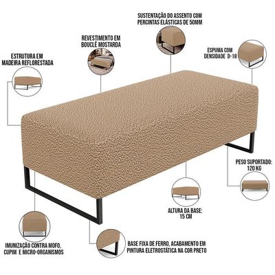 Kit 02 Puffs Decorativo Sala De Estar Bali W01 Base Ferro 120X50 Cm Bouclê Mostarda