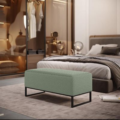 Kit 02 Puffs Decorativo Sala De Estar Cléo 90Cm Base De Ferro Preto W01 Bouclê Oliva