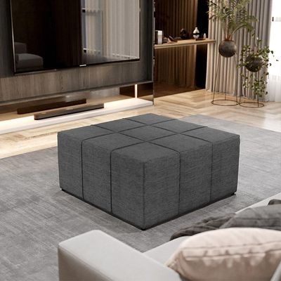 Kit 2 Puffs Quadrado Milano 90x90 W01 Linho Cinza Escuro