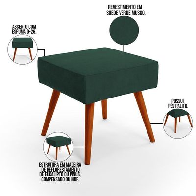 Puff Banqueta Decorativa Com Pés Palito Suede Verde Musgo