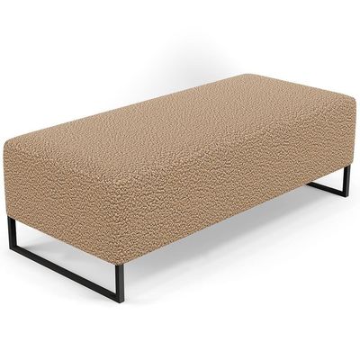 Kit 02 Puffs Decorativo Sala De Estar Bali W01 Base Ferro 120X50 Cm Bouclê Mostarda