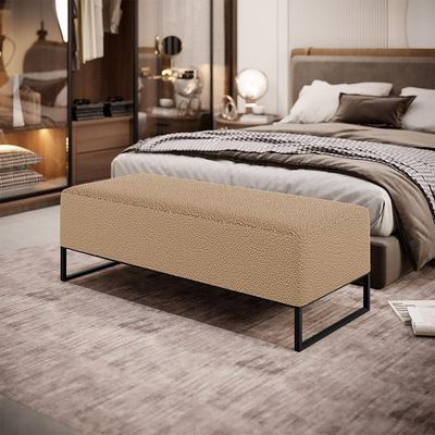 Kit 02 Puffs Decorativo Sala De Estar Bali W01 Base Ferro 120X50 Cm Bouclê Mostarda