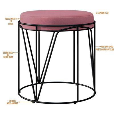 Puff Aramado Preto Zaya L02 Suede Rosê