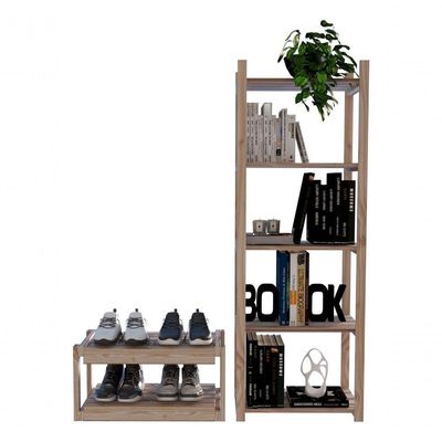 Kit Estante Suporta Até 15Kg Moderno 100% Pinus De Qualidade E Porta Sapatos Em Prateleiras De Madei