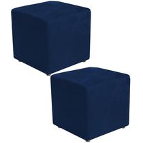 16986989288215 Kit 02 Puffs Quadrado L02 Suede Azul Marinho