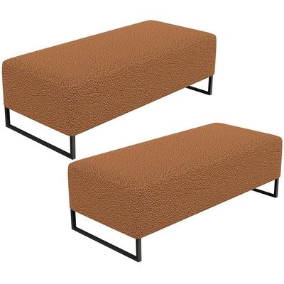 Kit 02 Puffs Decorativo Sala De Estar Bali W01 Base Ferro 120X50 Cm Bouclê Terracota