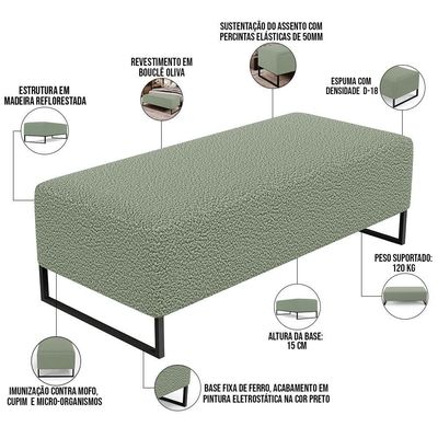 Kit 02 Puffs Decorativo Sala De Estar Bali W01 Base Ferro 120X50 Cm Bouclê Oliva
