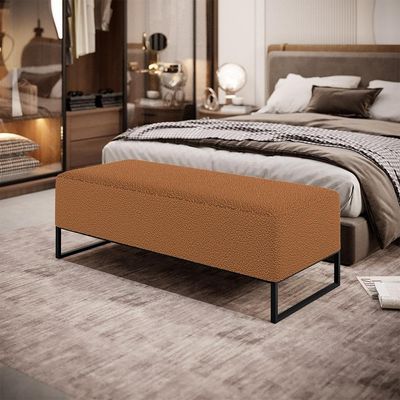 Kit 02 Puffs Decorativo Sala De Estar Bali W01 Base Ferro 120X50 Cm Bouclê Terracota