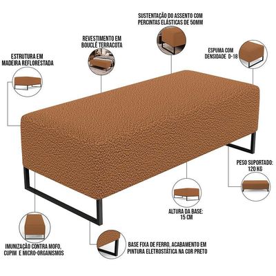 Kit 02 Puffs Decorativo Sala De Estar Bali W01 Base Ferro 120X50 Cm Bouclê Terracota