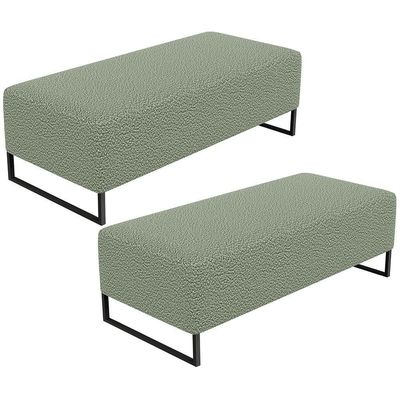Kit 02 Puffs Decorativo Sala De Estar Bali W01 Base Ferro 120X50 Cm Bouclê Oliva