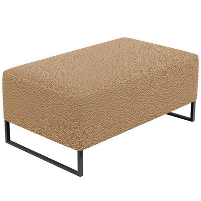 Kit 02 Puffs Decorativo Sala De Estar Cléo 90Cm Base De Ferro Preto W01 Bouclê Mostarda