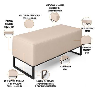 Puff Cléo W01 Base De Ferro 90 Cm Suede Bege