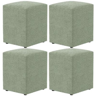 Kit 04 Puffs Quadrado Decorativo Sala De Estar L02 Bouclê Oliva - Lyam Decor