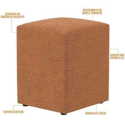 Kit 04 Puffs Quadrado Decorativo Sala De Estar L02 Bouclê Terracota - Lyam Decor