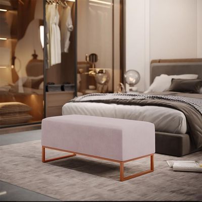 Kit 02 Puffs Decorativo Sala De Estar Cléo 90cm W01 Base Ferro Cobre Suede Rosê - Lyam Decor