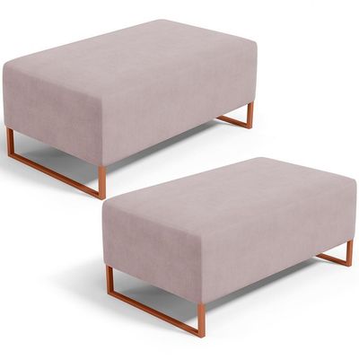 Kit 02 Puffs Decorativo Sala De Estar Cléo 90cm W01 Base Ferro Cobre Suede Rosê - Lyam Decor