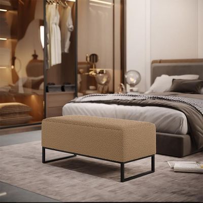Puff Decorativo Sala De Estar Cléo 90cm Base De Ferro Preto W01 Bouclê Mostarda - Lyam Decor