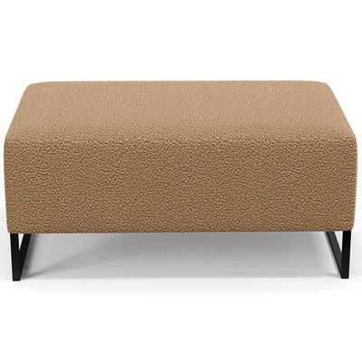Puff Decorativo Sala De Estar Cléo 90cm Base De Ferro Preto W01 Bouclê Mostarda - Lyam Decor