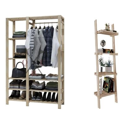 Kit Estante Suporta Até 60Kg Minimalista 4 Tábuas E Arara Roupeiro Para Chão Simples Multiuso Organi