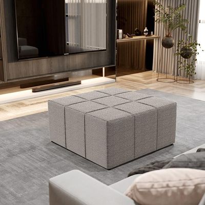 Puff Decorativo Para Sala De Estar Quadrado Milano 90x90cm W01 Bouclê Bege - Lyam Decor