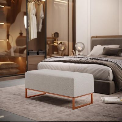 Kit 02 Puffs Decorativo Sala De Estar Cléo 90cm W01 Base Ferro Cobre Linho Bege - Lyam Decor