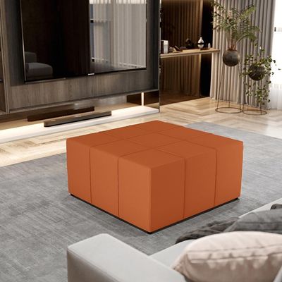 Puff Decorativo Para Sala De Estar Quadrado Milano 90x90cm W01 Tecido Terracota