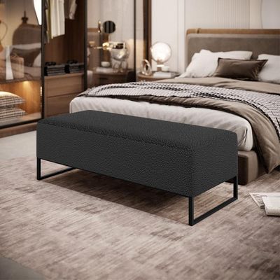 Kit 02 Puffs Decorativo Sala De Estar Bali W01 Base Ferro 120x50 Cm Bouclê Preto